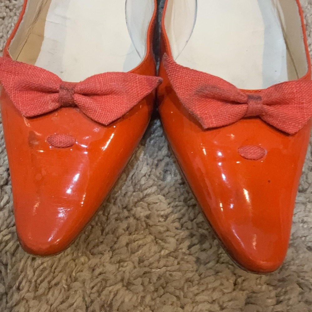 Marc Jacobs Shoes Womens Size 8.5 Orange Patent Ballet Flats Bow Made In Italy - Picture 7 of 11